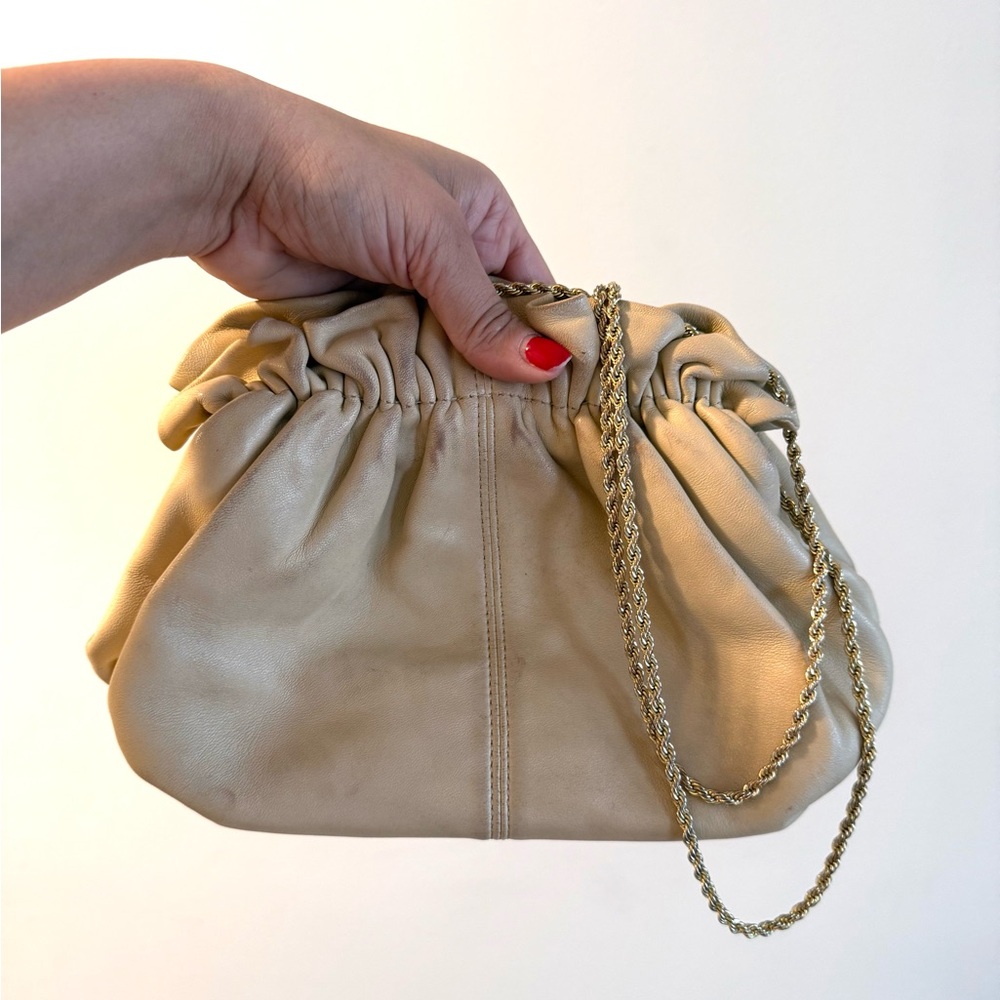 Loeffler Randall Cream Clutch with Gold Chain